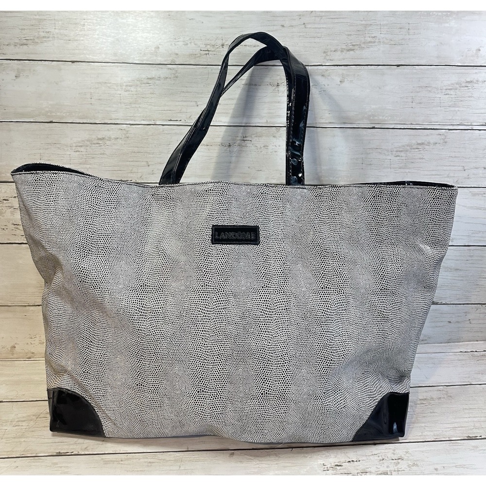 Vintage Lancome Tote Bag Black White‎ Snake Skin Style